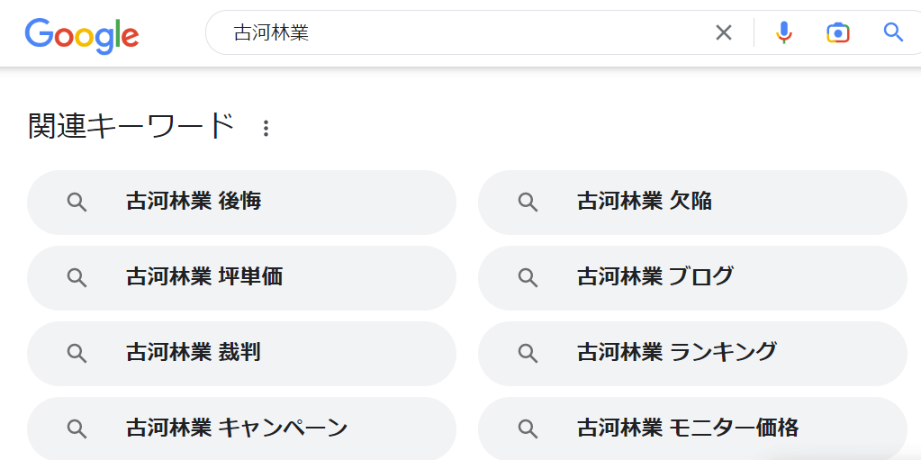 古河林業の検索画面