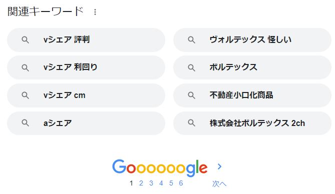 Googleでの「Vシェア」の検索結果